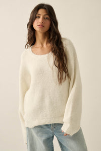 Up to You Fuzzy Ribbed Knit Drop-Shoulder Sweater - ShopPromesa