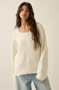 Up to You Fuzzy Ribbed Knit Drop-Shoulder Sweater - ShopPromesa