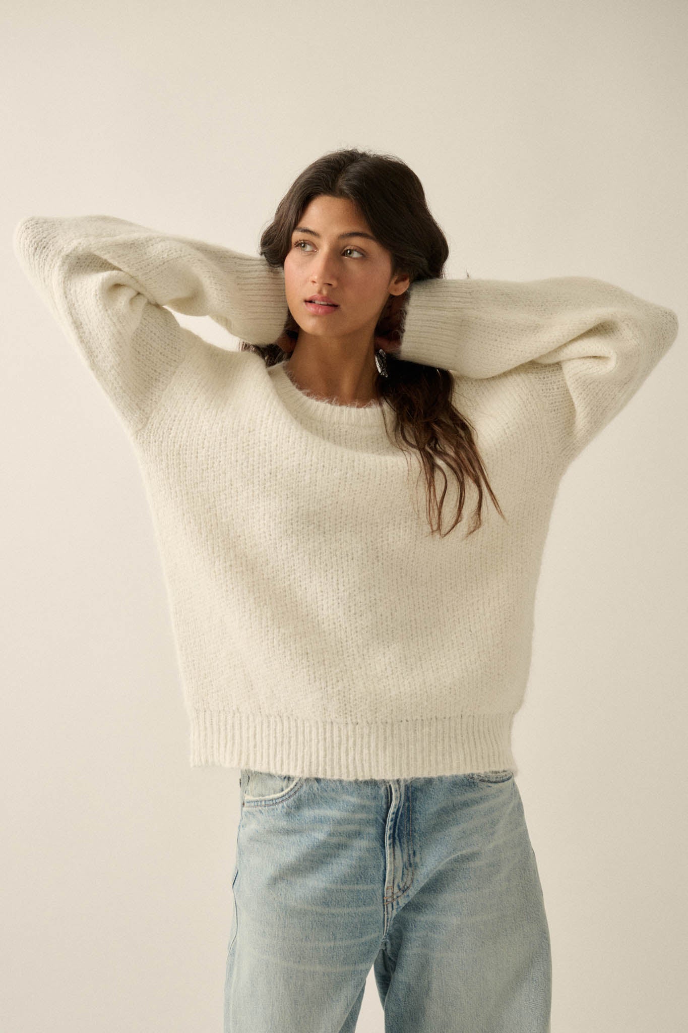 Up to You Fuzzy Ribbed Knit Drop-Shoulder Sweater - ShopPromesa