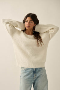 Up to You Fuzzy Ribbed Knit Drop-Shoulder Sweater - ShopPromesa