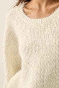 Up to You Fuzzy Ribbed Knit Drop-Shoulder Sweater - ShopPromesa