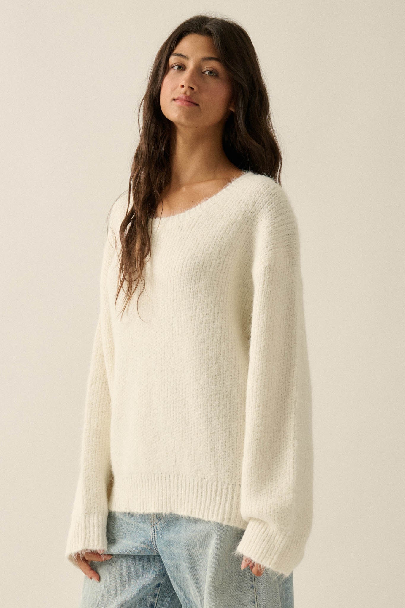 Up to You Fuzzy Ribbed Knit Drop-Shoulder Sweater - ShopPromesa