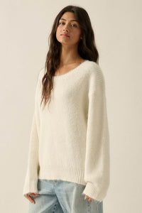Up to You Fuzzy Ribbed Knit Drop-Shoulder Sweater - ShopPromesa