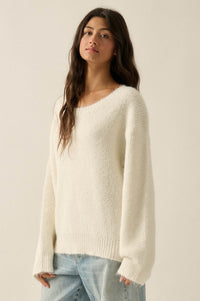 Up to You Fuzzy Ribbed Knit Drop-Shoulder Sweater - ShopPromesa