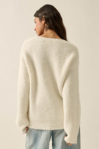 Up to You Fuzzy Ribbed Knit Drop-Shoulder Sweater - ShopPromesa