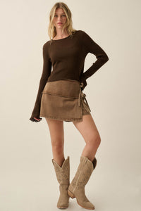 All You Need Rib-Knit Layered Cropped Bell-Sleeve Top - ShopPromesa