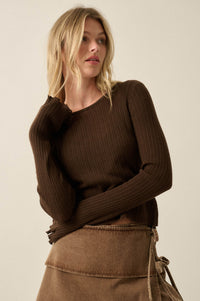 All You Need Rib-Knit Layered Cropped Bell-Sleeve Top - ShopPromesa