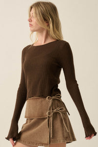 All You Need Rib-Knit Layered Cropped Bell-Sleeve Top - ShopPromesa
