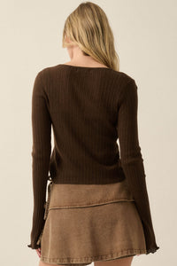 All You Need Rib-Knit Layered Cropped Bell-Sleeve Top - ShopPromesa