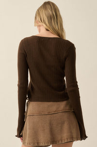 All You Need Rib-Knit Layered Cropped Bell-Sleeve Top - ShopPromesa