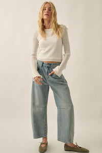 All You Need Rib-Knit Layered Cropped Bell-Sleeve Top - ShopPromesa