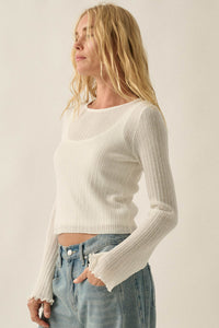 All You Need Rib-Knit Layered Cropped Bell-Sleeve Top - ShopPromesa