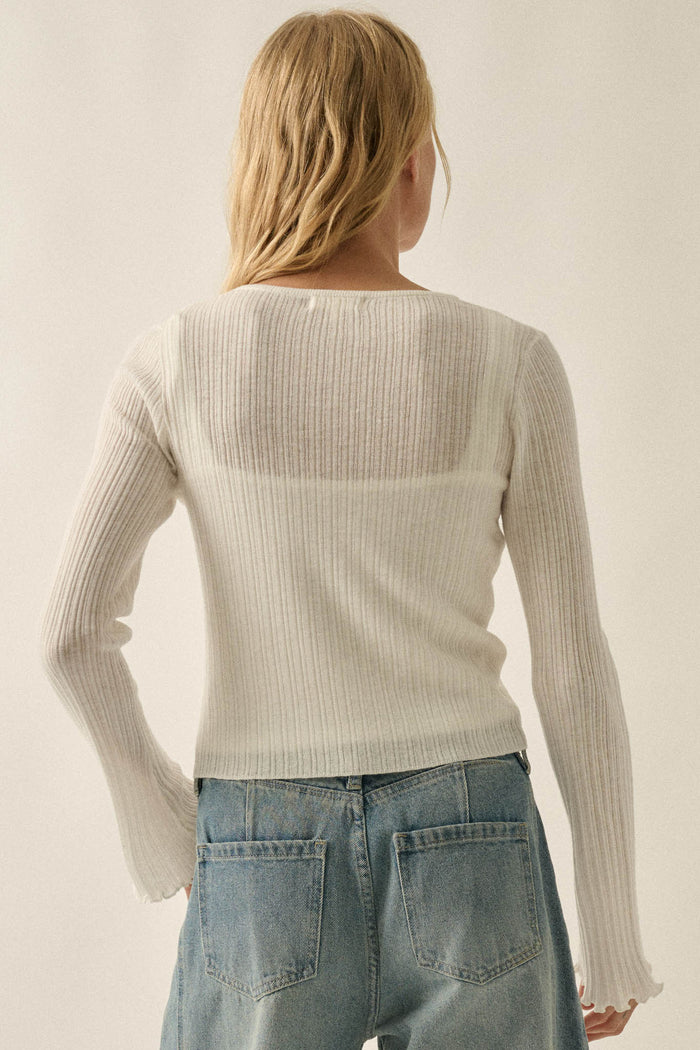 All You Need Rib-Knit Layered Cropped Bell-Sleeve Top - ShopPromesa