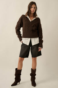 True to Form Cable-Knit Cropped V-Neck Sweater - ShopPromesa