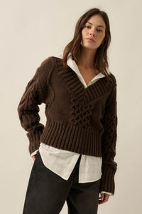 True to Form Cable-Knit Cropped V-Neck Sweater - ShopPromesa