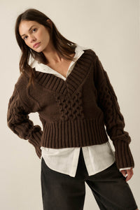 True to Form Cable-Knit Cropped V-Neck Sweater - ShopPromesa