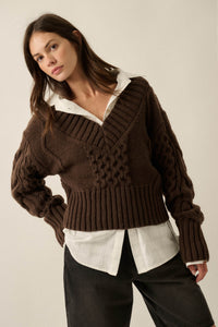 True to Form Cable-Knit Cropped V-Neck Sweater - ShopPromesa