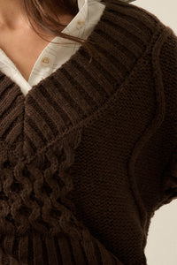 True to Form Cable-Knit Cropped V-Neck Sweater - ShopPromesa