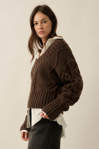 True to Form Cable-Knit Cropped V-Neck Sweater - ShopPromesa