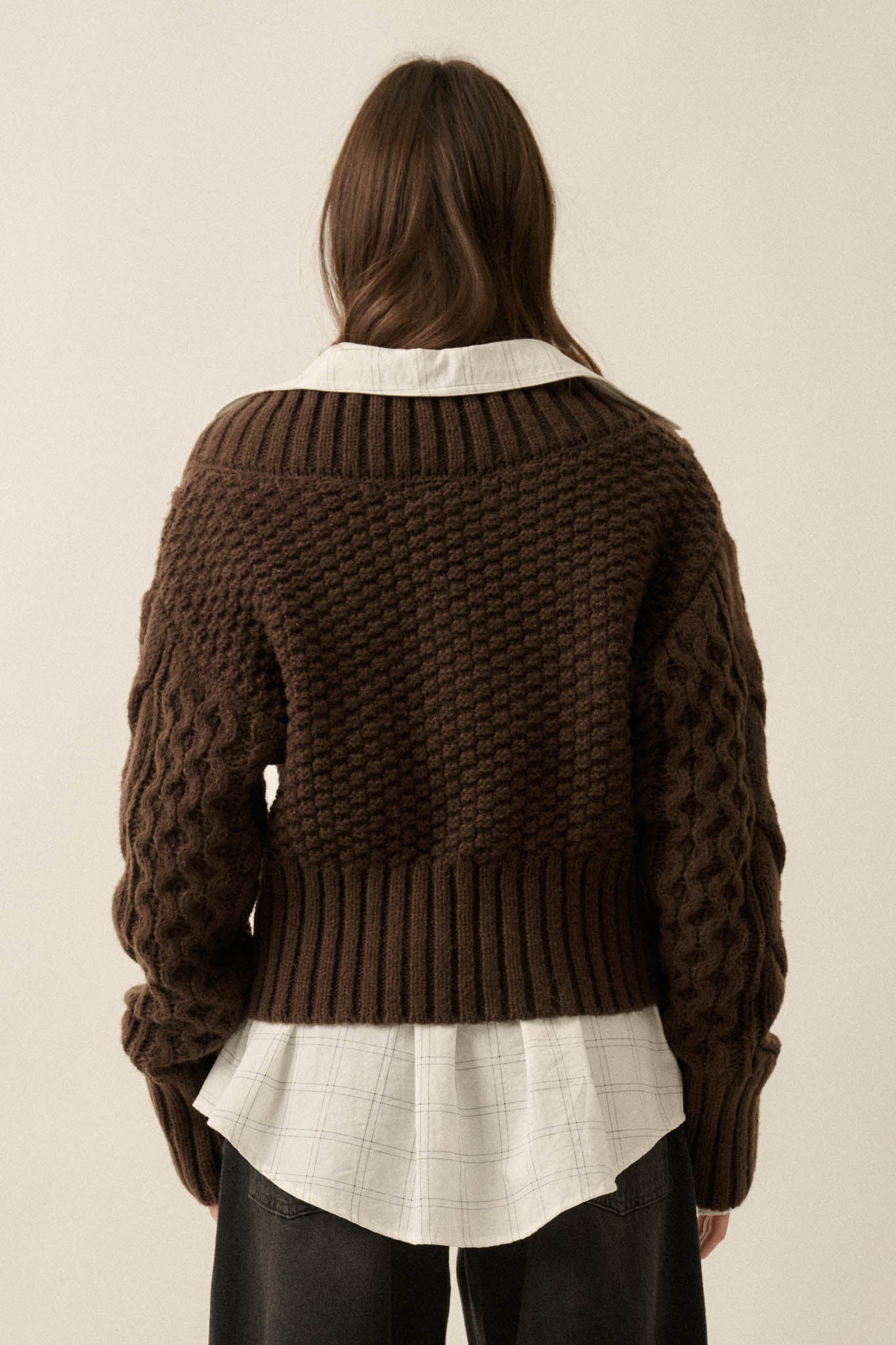 True to Form Cable-Knit Cropped V-Neck Sweater - ShopPromesa