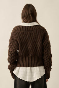 True to Form Cable-Knit Cropped V-Neck Sweater - ShopPromesa