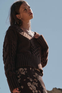 True to Form Cable-Knit Cropped V-Neck Sweater - ShopPromesa