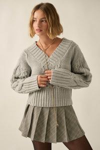 True to Form Cable-Knit Cropped V-Neck Sweater - ShopPromesa
