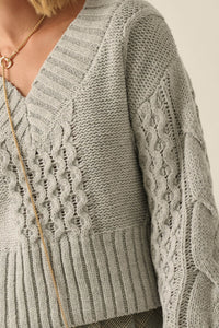True to Form Cable-Knit Cropped V-Neck Sweater - ShopPromesa
