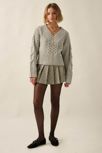 True to Form Cable-Knit Cropped V-Neck Sweater - ShopPromesa