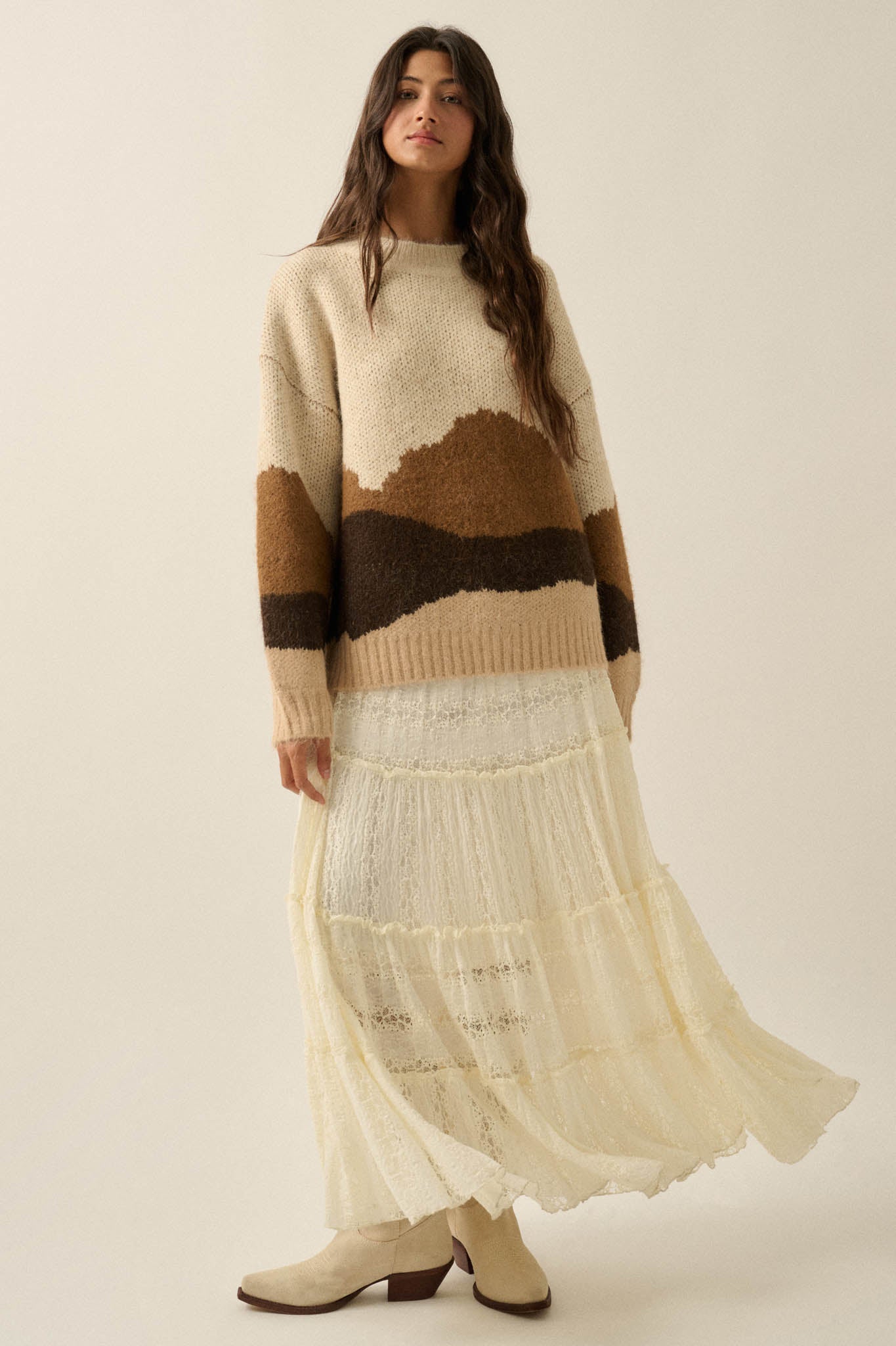 True Horizon Fuzzy Jacquard-Knit Landscape Sweater - ShopPromesa