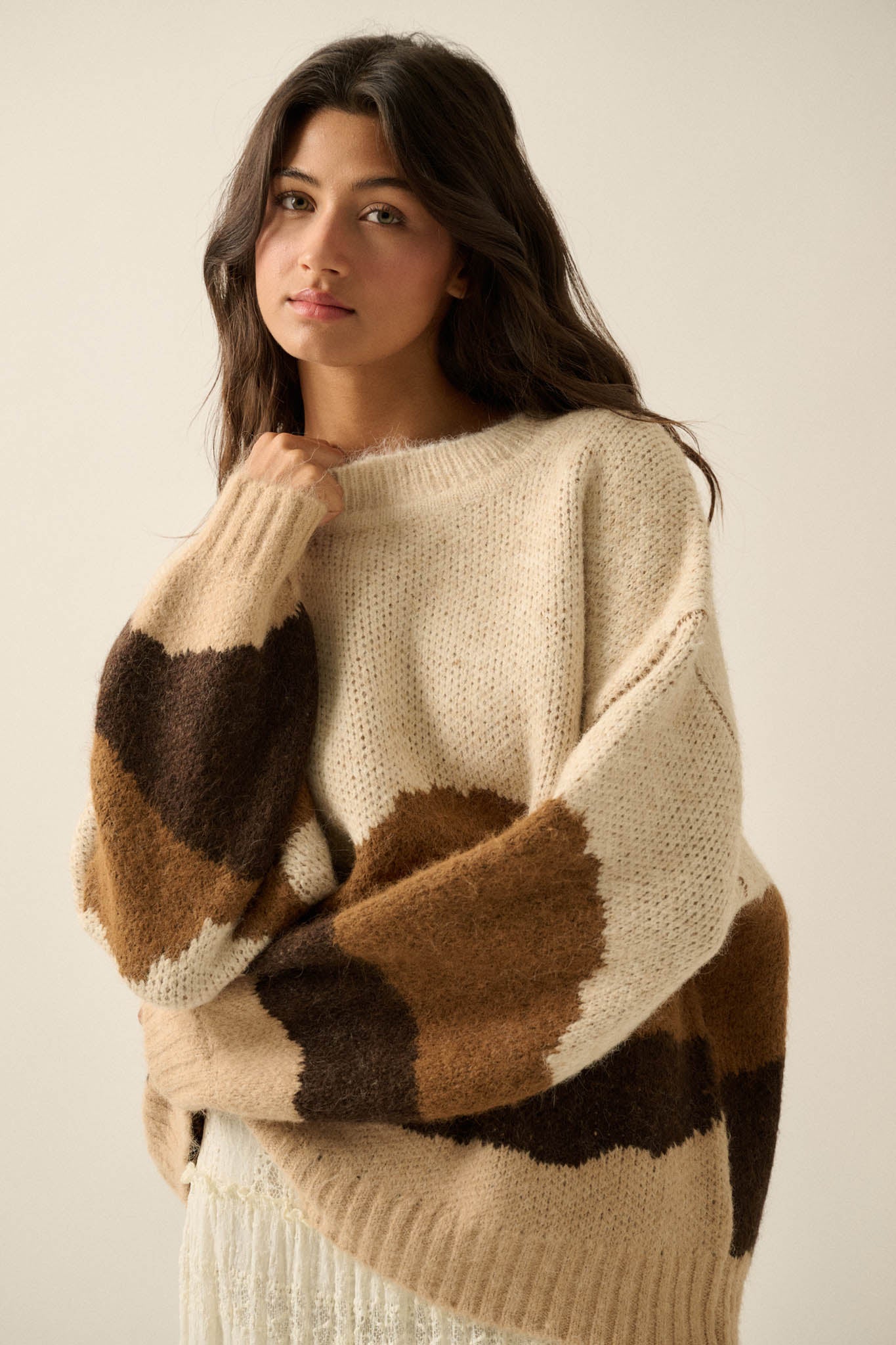 True Horizon Fuzzy Jacquard-Knit Landscape Sweater - ShopPromesa