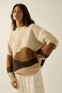 True Horizon Fuzzy Jacquard-Knit Landscape Sweater - ShopPromesa