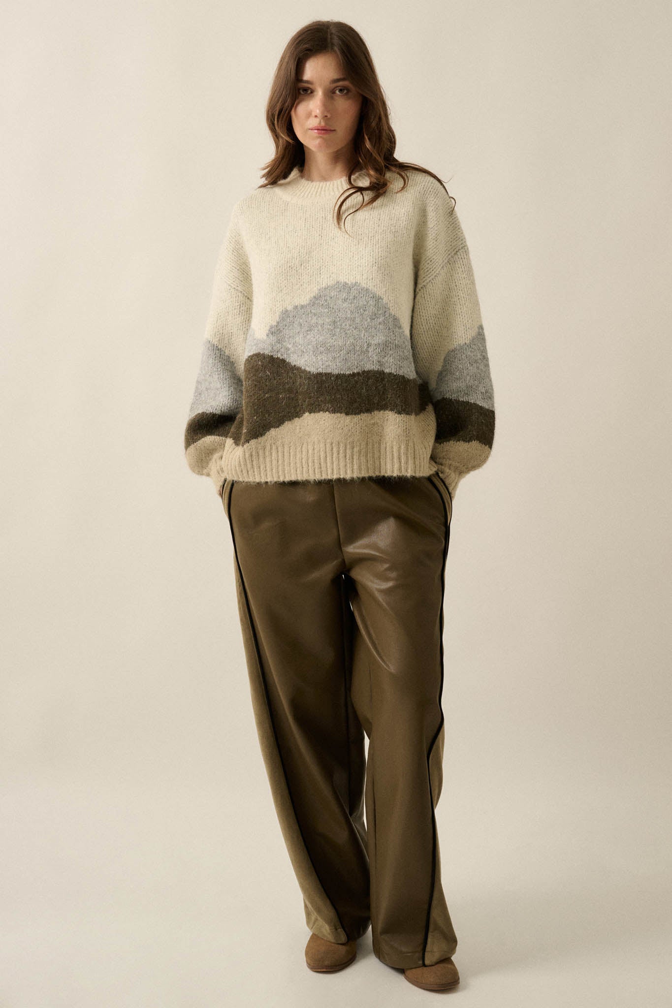 True Horizon Fuzzy Jacquard-Knit Landscape Sweater - ShopPromesa