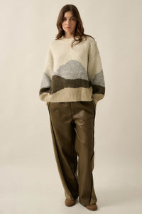 True Horizon Fuzzy Jacquard-Knit Landscape Sweater - ShopPromesa