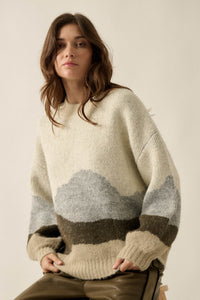 True Horizon Fuzzy Jacquard-Knit Landscape Sweater - ShopPromesa
