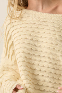 Slow Days Scalloped Ribbed Knit Wide-Sleeve Sweater - ShopPromesa
