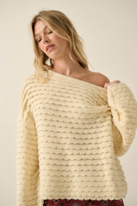 Slow Days Scalloped Ribbed Knit Wide-Sleeve Sweater - ShopPromesa