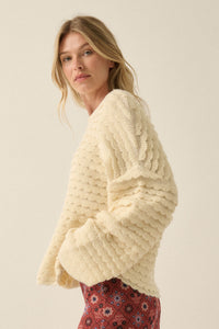 Slow Days Scalloped Ribbed Knit Wide-Sleeve Sweater - ShopPromesa