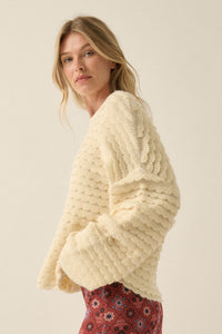 Slow Days Scalloped Ribbed Knit Wide-Sleeve Sweater - ShopPromesa