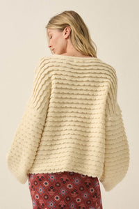Slow Days Scalloped Ribbed Knit Wide-Sleeve Sweater - ShopPromesa