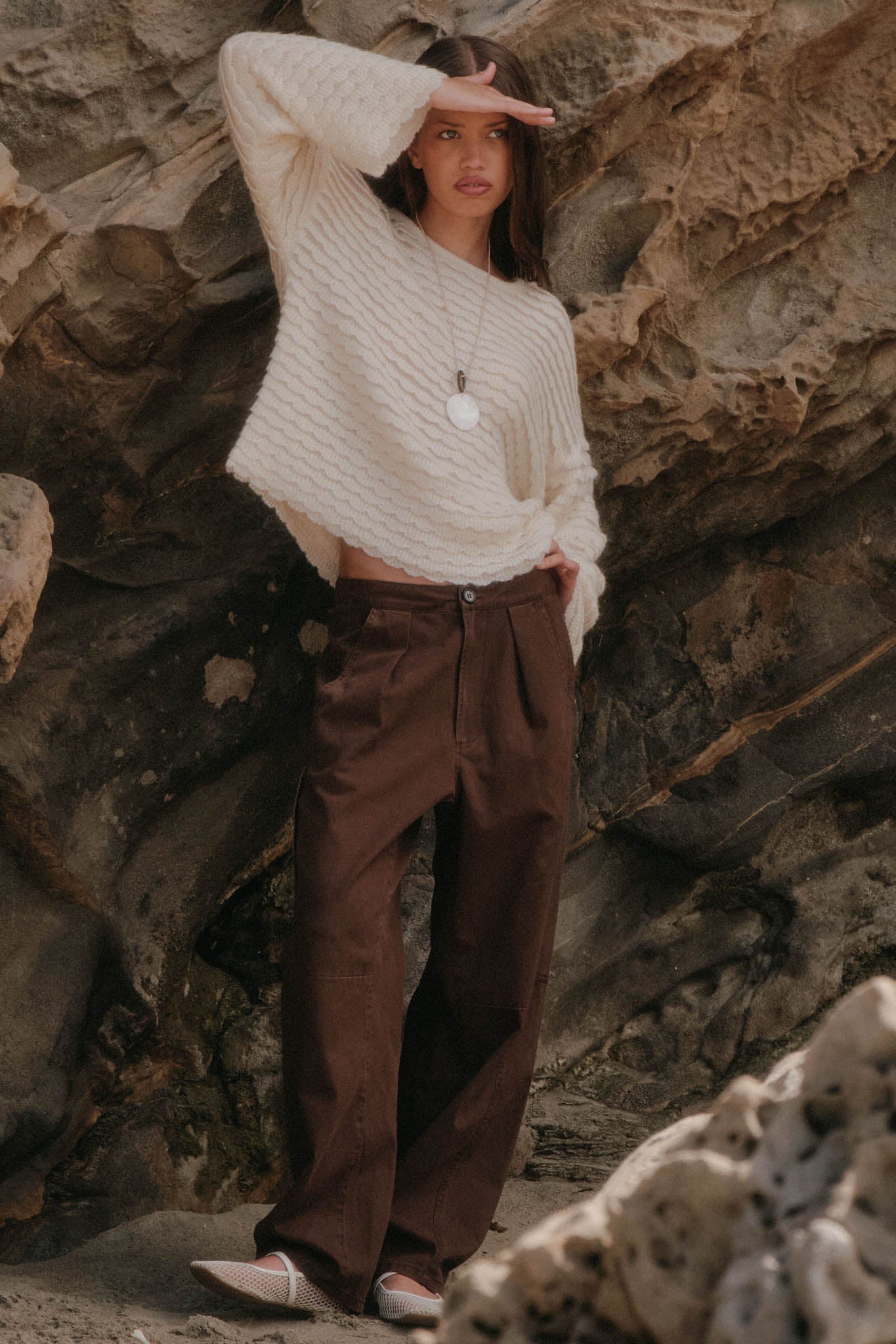 Slow Days Scalloped Ribbed Knit Wide-Sleeve Sweater - ShopPromesa