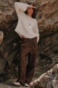 Slow Days Scalloped Ribbed Knit Wide-Sleeve Sweater - ShopPromesa