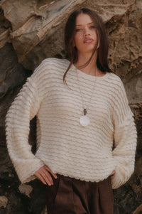 Slow Days Scalloped Ribbed Knit Wide-Sleeve Sweater - ShopPromesa