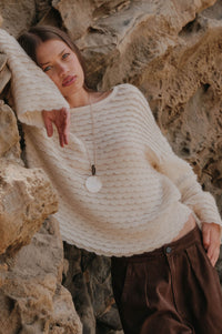 Slow Days Scalloped Ribbed Knit Wide-Sleeve Sweater - ShopPromesa