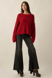 Slow Days Scalloped Ribbed Knit Wide-Sleeve Sweater - ShopPromesa