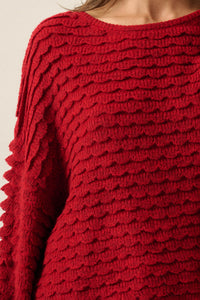 Slow Days Scalloped Ribbed Knit Wide-Sleeve Sweater - ShopPromesa