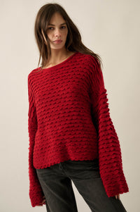 Slow Days Scalloped Ribbed Knit Wide-Sleeve Sweater - ShopPromesa