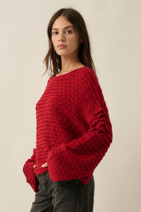Slow Days Scalloped Ribbed Knit Wide-Sleeve Sweater - ShopPromesa