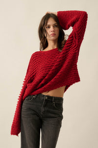Slow Days Scalloped Ribbed Knit Wide-Sleeve Sweater - ShopPromesa