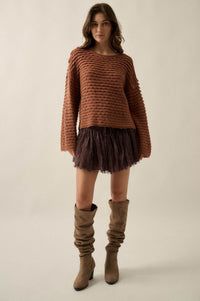 Slow Days Scalloped Ribbed Knit Wide-Sleeve Sweater - ShopPromesa